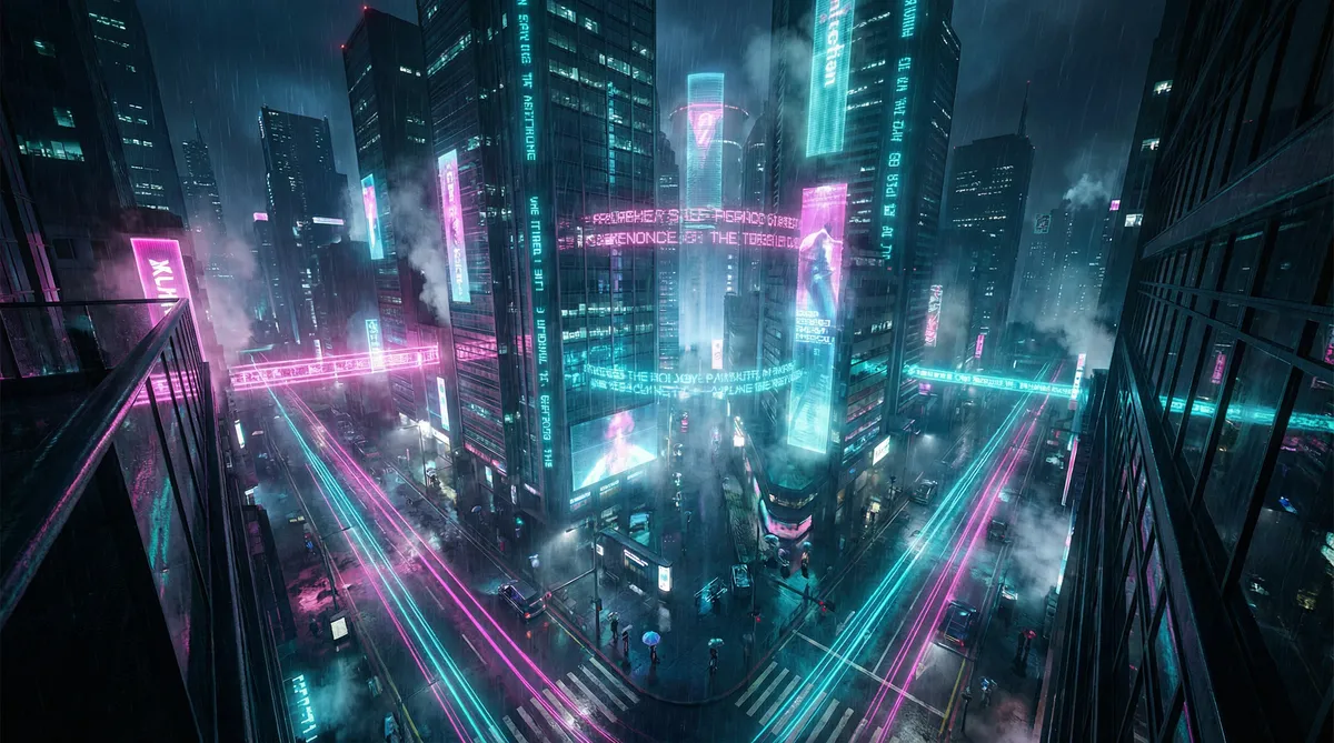 yiso 竖屏短剧平台首页背景 - 赛博朋克都市夜景